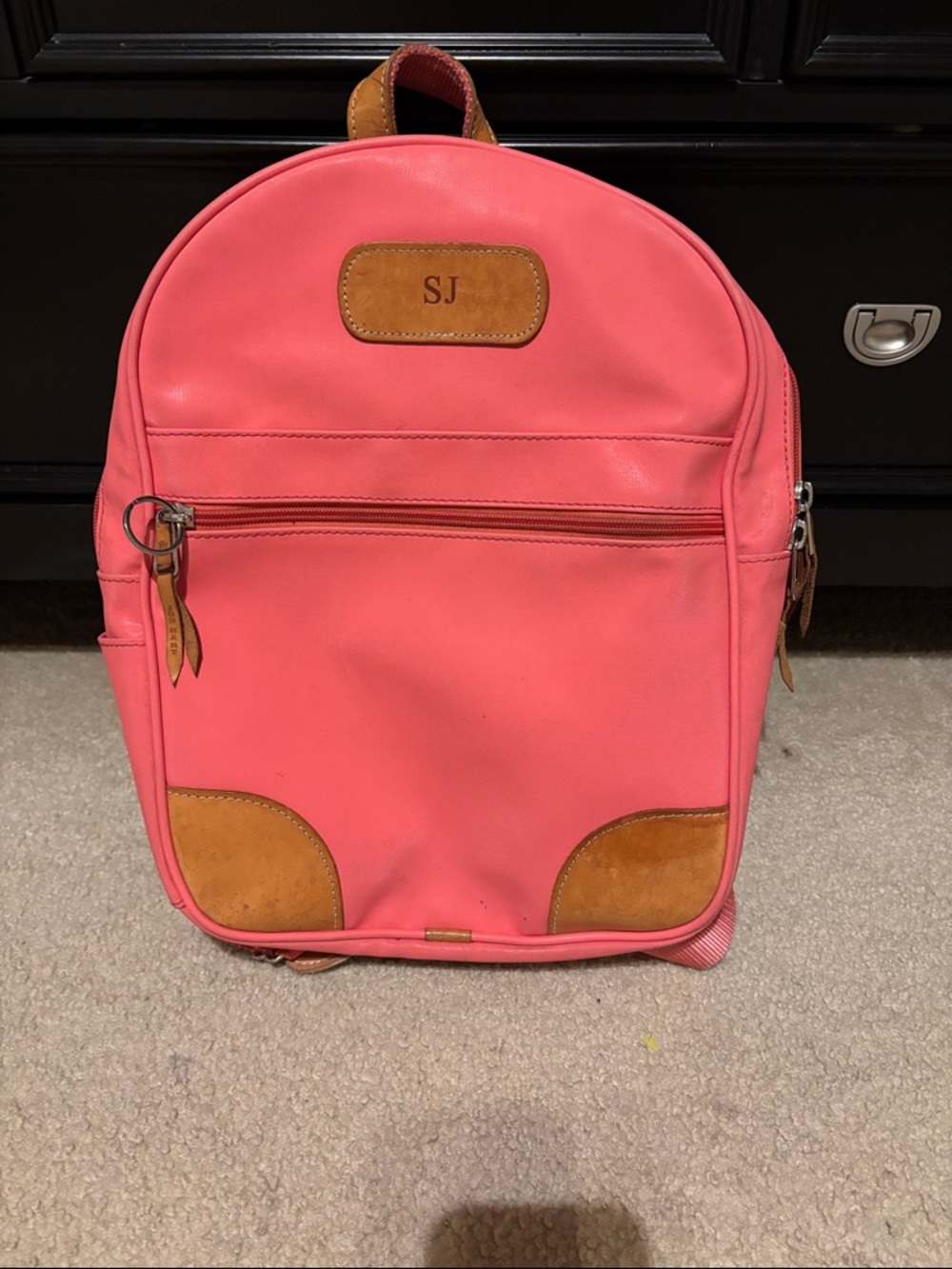 Pink Leatherette Backpack with Tan Trim